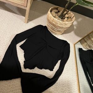 SHEIN Black Crop Top with Flared Sleeves